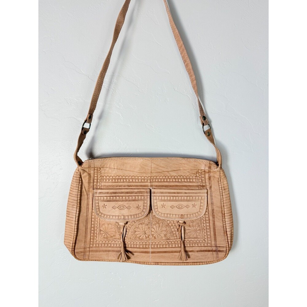 Vintage Toolet Leather Shoulder Bag Handbag Tooled Floral Boho Western Purse